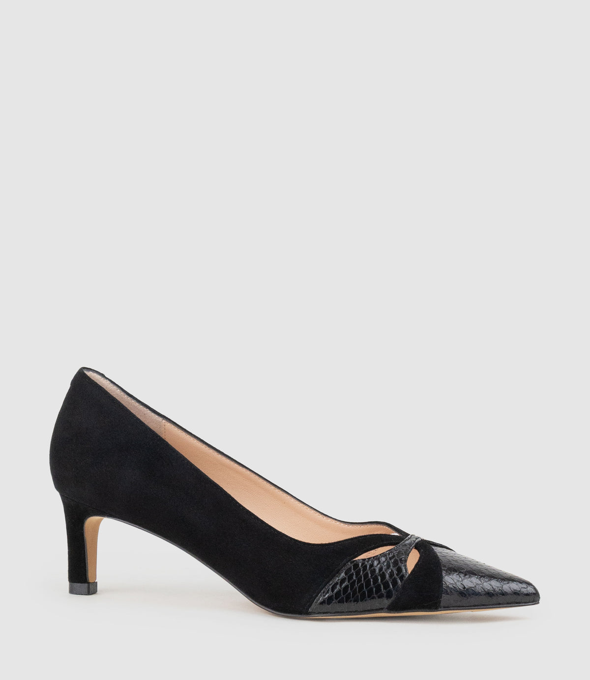 ALIRA55 Snake Combination Pump in Black Suede Combination - Edward Meller