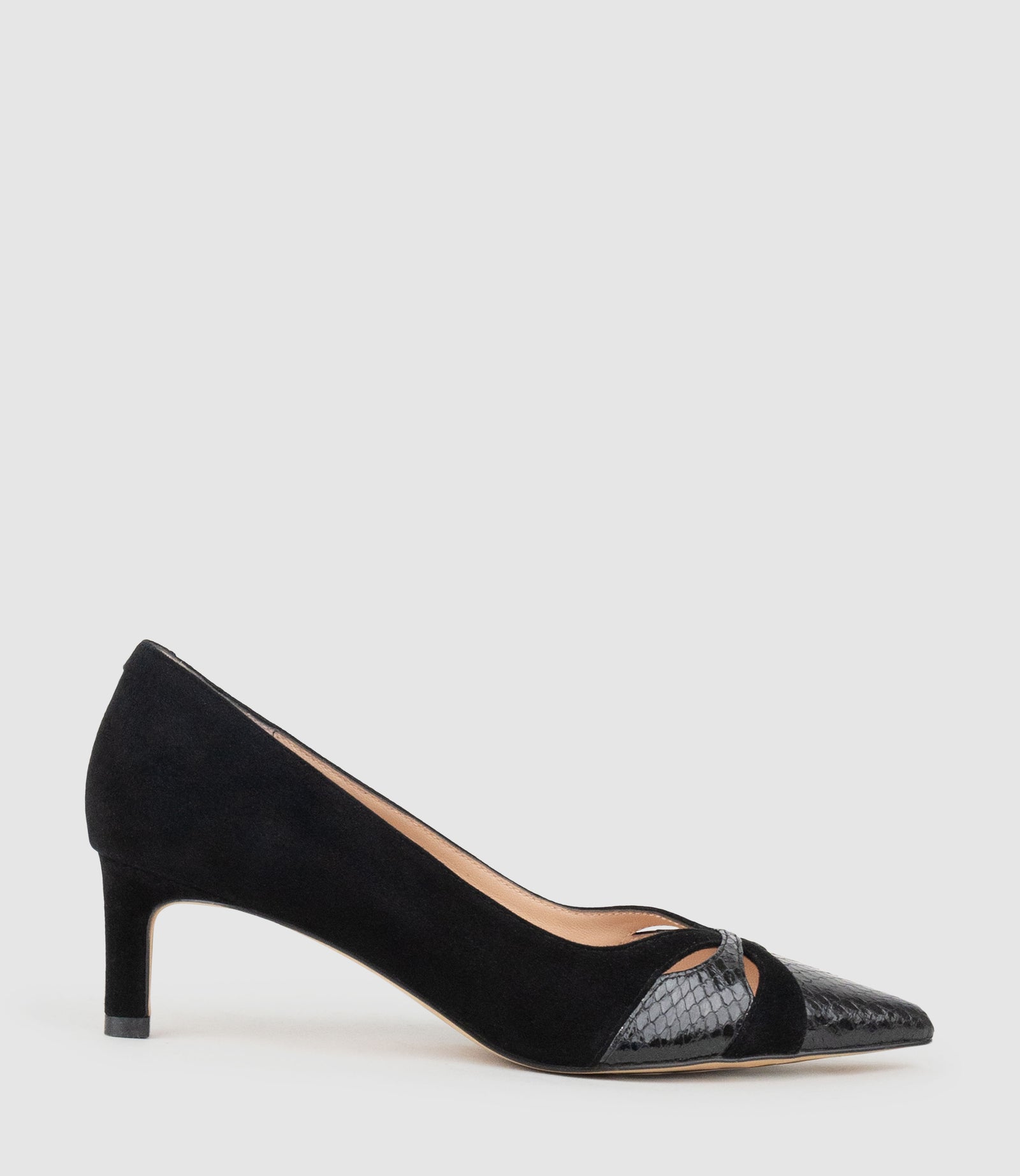 ALIRA55 Snake Combination Pump in Black Suede Combination - Edward Meller
