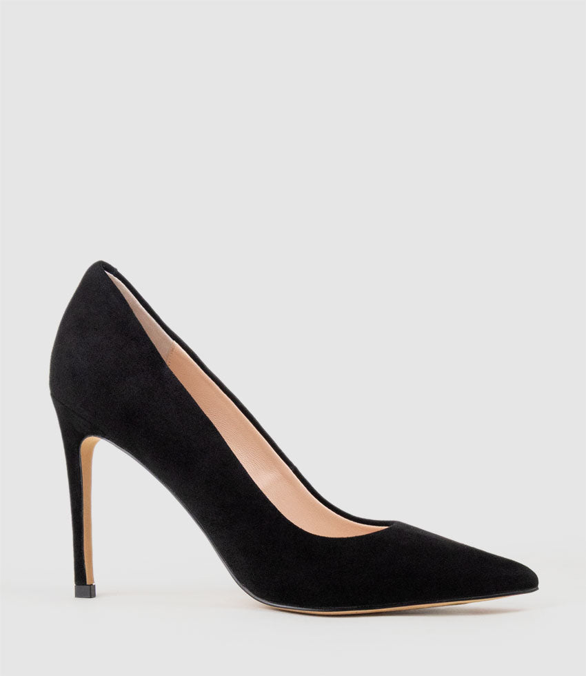 ALLEGRA100 Pointed Stiletto Pump in Black Suede - Edward Meller