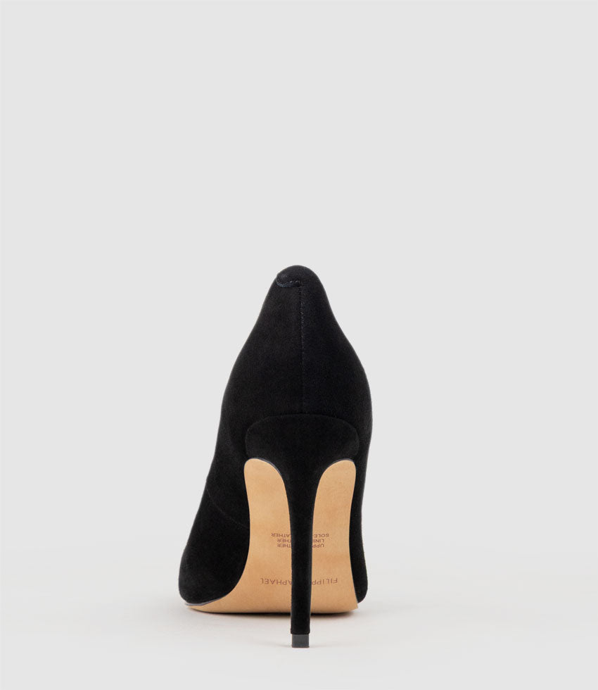ALLEGRA100 Pointed Stiletto Pump in Black Suede - Edward Meller