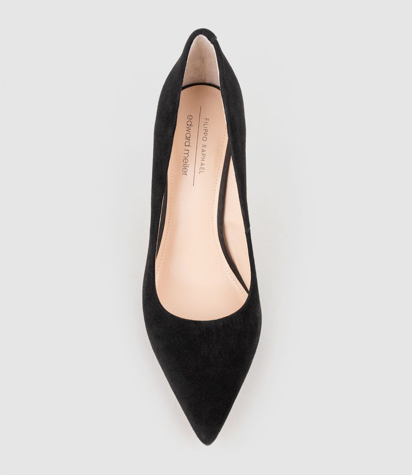 ALLEGRA100 Pointed Stiletto Pump in Black Suede - Edward Meller