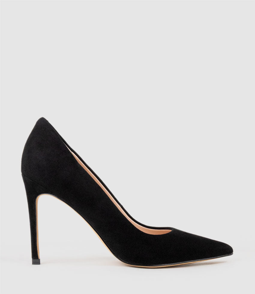 ALLEGRA100 Pointed Stiletto Pump in Black Suede - Edward Meller