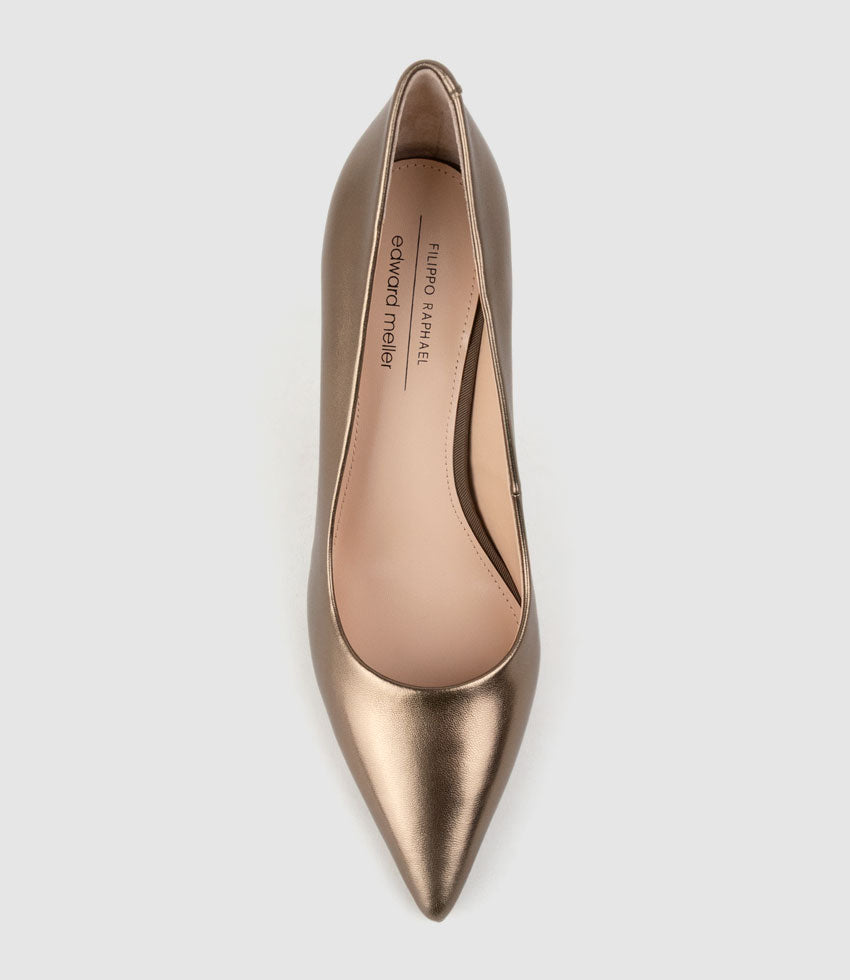 ALLEGRA100 Pointed Stiletto Pump in Bronze - Edward Meller