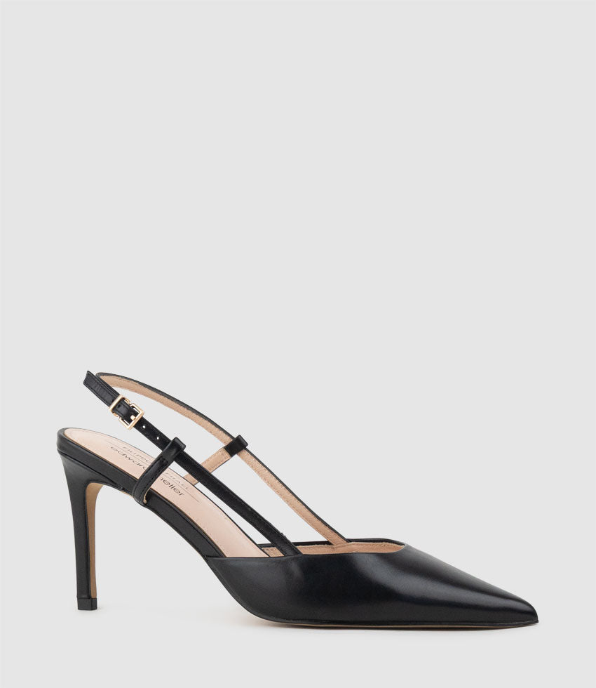 ALLURA85 Posted Slingback Pump in Black Calf - Edward Meller