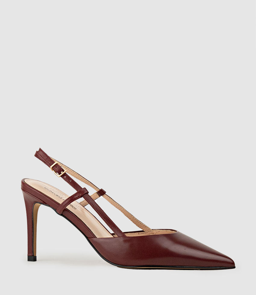 ALLURA85 Posted Slingback Pump in Garnet Calf - Edward Meller