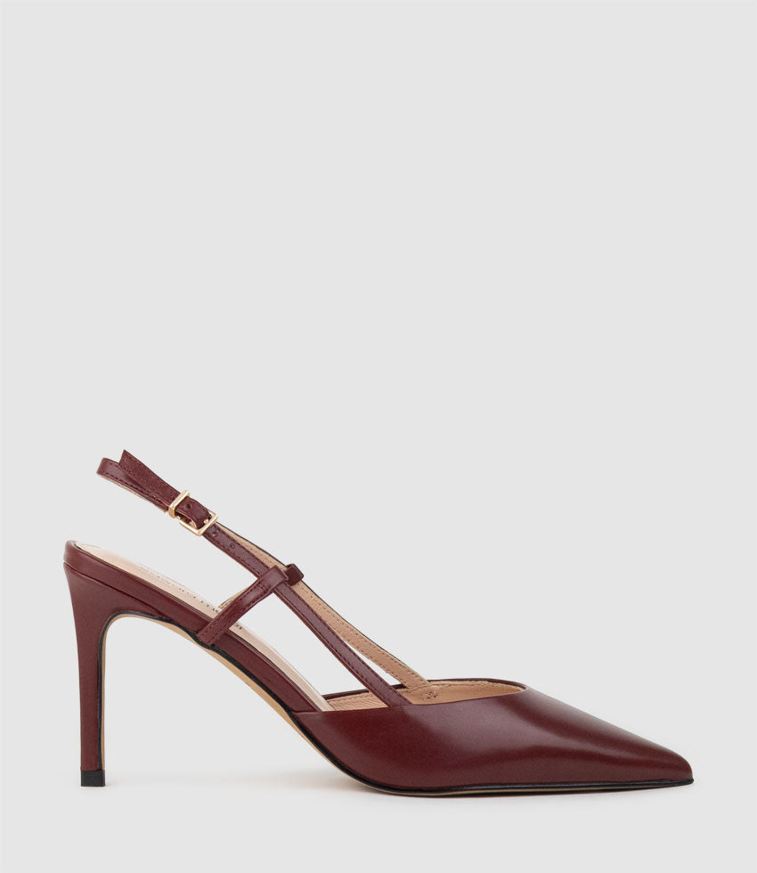 ALLURA85 Posted Slingback Pump in Garnet Calf - Edward Meller
