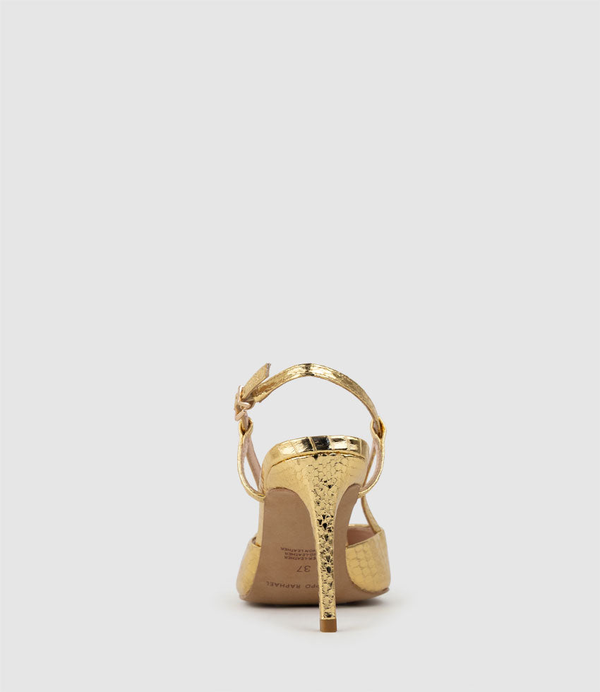 ALLURA85 Posted Slingback Pump in Gold Snake - Edward Meller