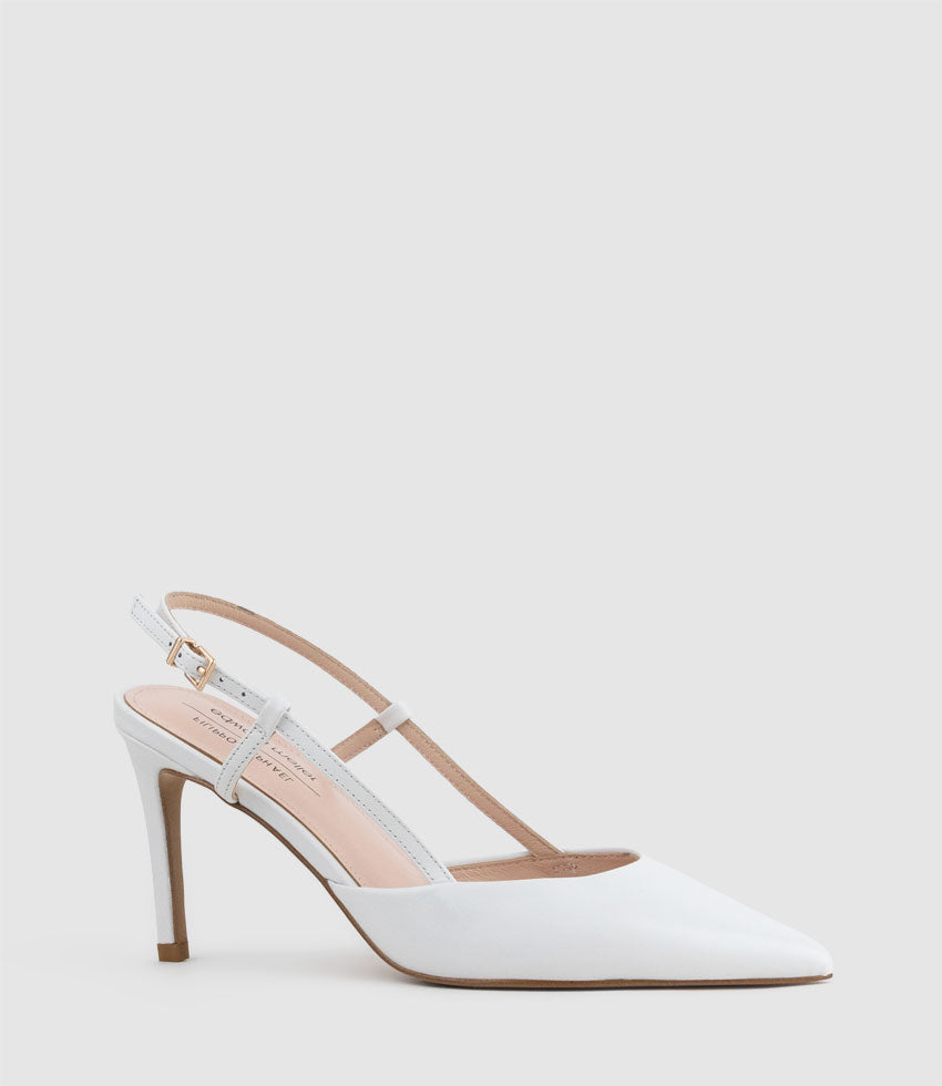 ALLURA85 Posted Slingback Pump in White Calf - Edward Meller