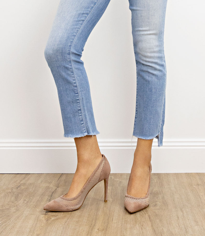 AMALIA100 Pointed Mesh Pump in Nude Suede - Edward Meller
