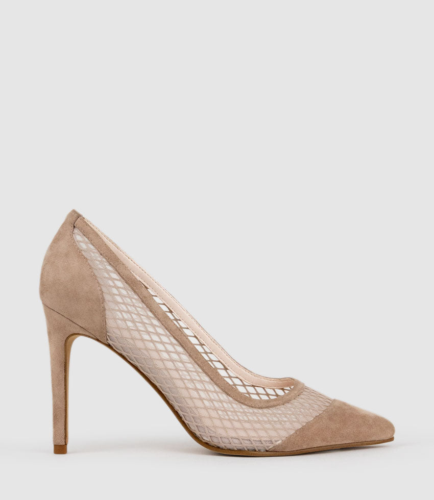 AMALIA100 Pointed Mesh Pump in Nude Suede - Edward Meller