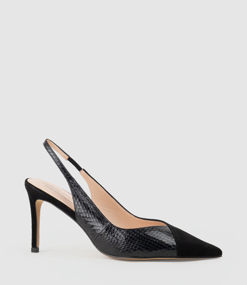 AMITA85 Combination Slingback Pump in Black Suede - Edward Meller