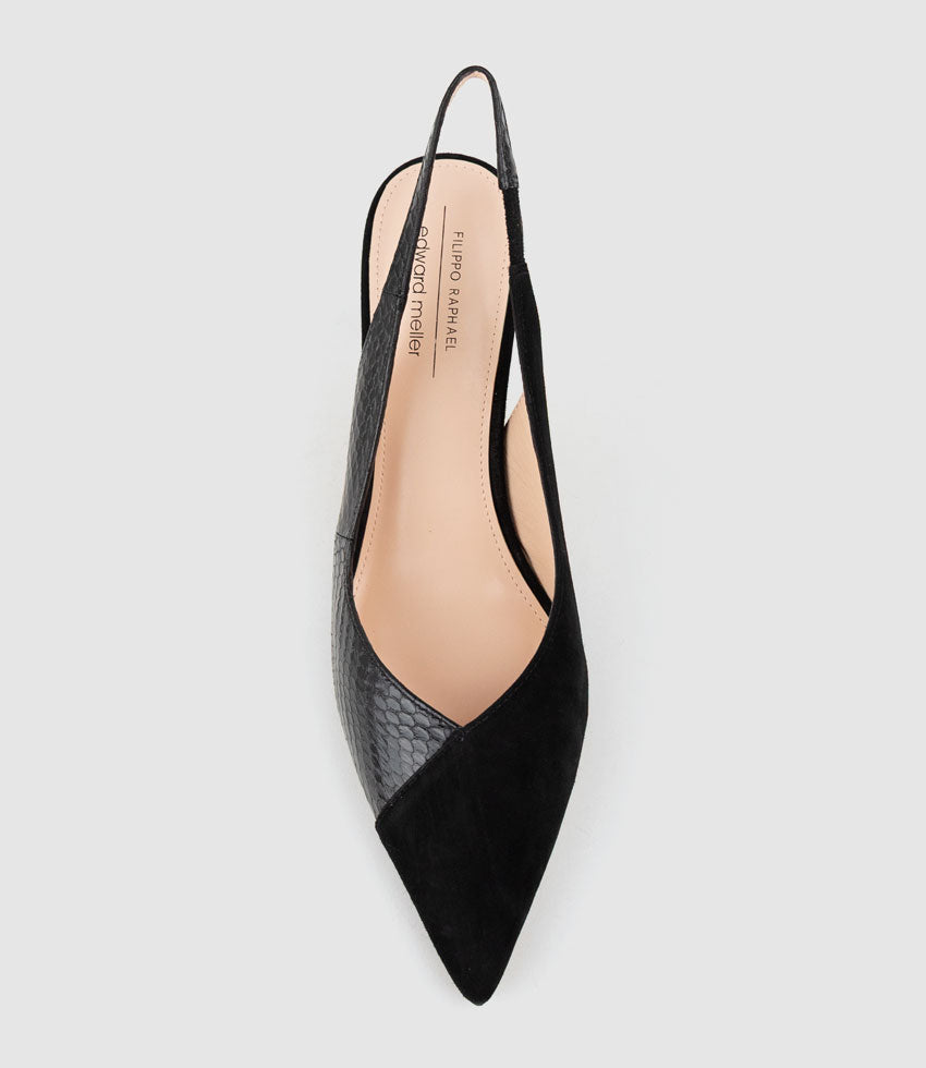 AMITA85 Combination Slingback Pump in Black Suede - Edward Meller