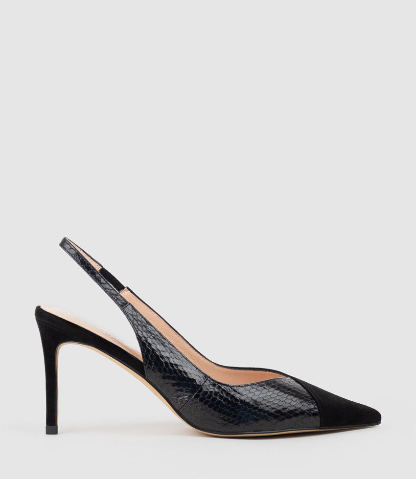 AMITA85 Combination Slingback Pump in Black Suede - Edward Meller