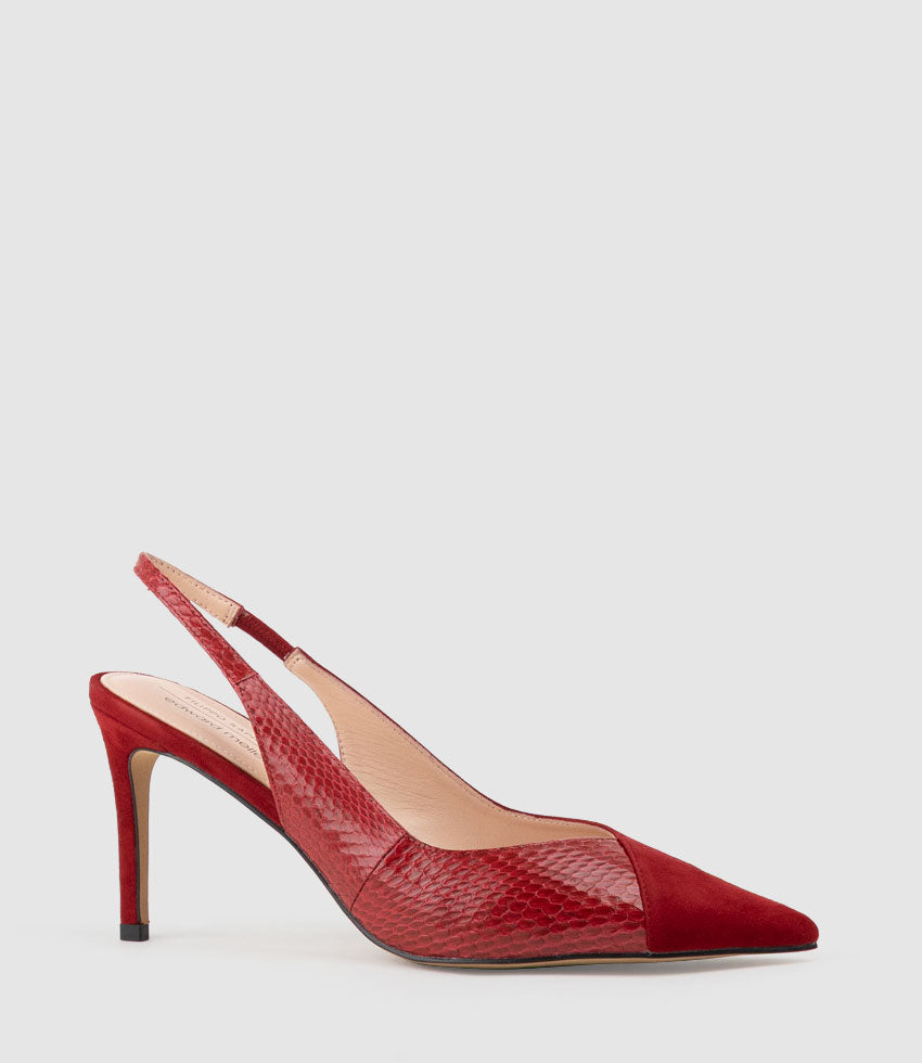 AMITA85 Combination Slingback Pump in Cherry Suede - Edward Meller