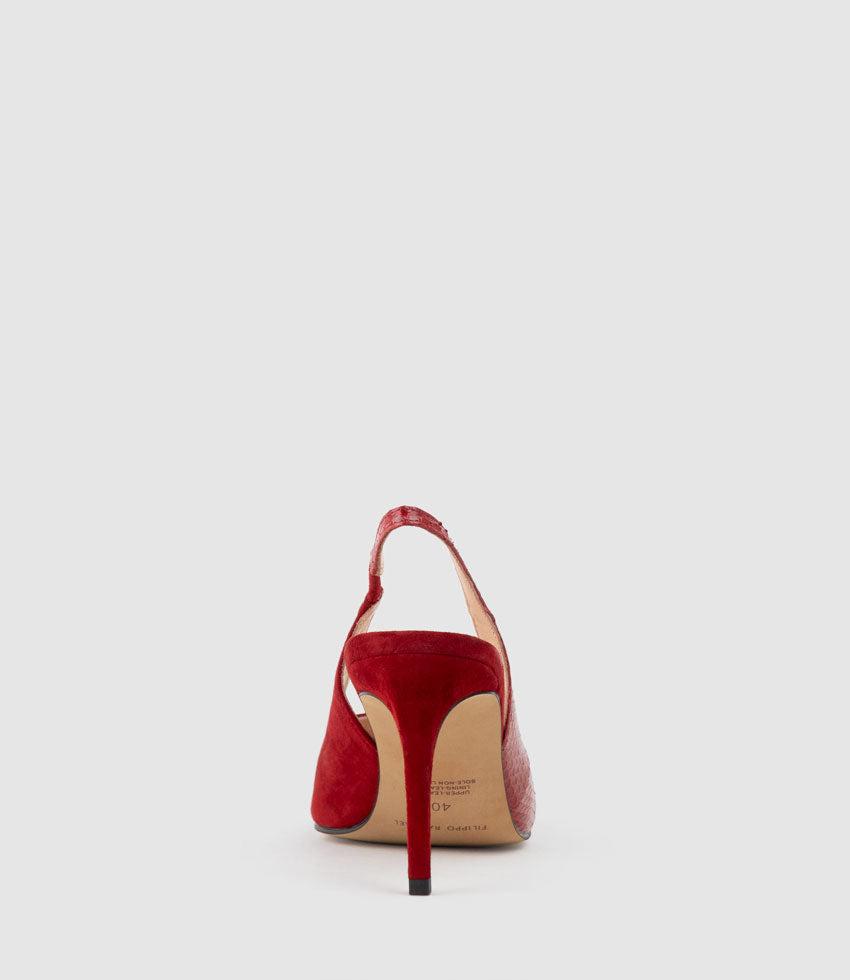 AMITA85 Combination Slingback Pump in Cherry Suede - Edward Meller