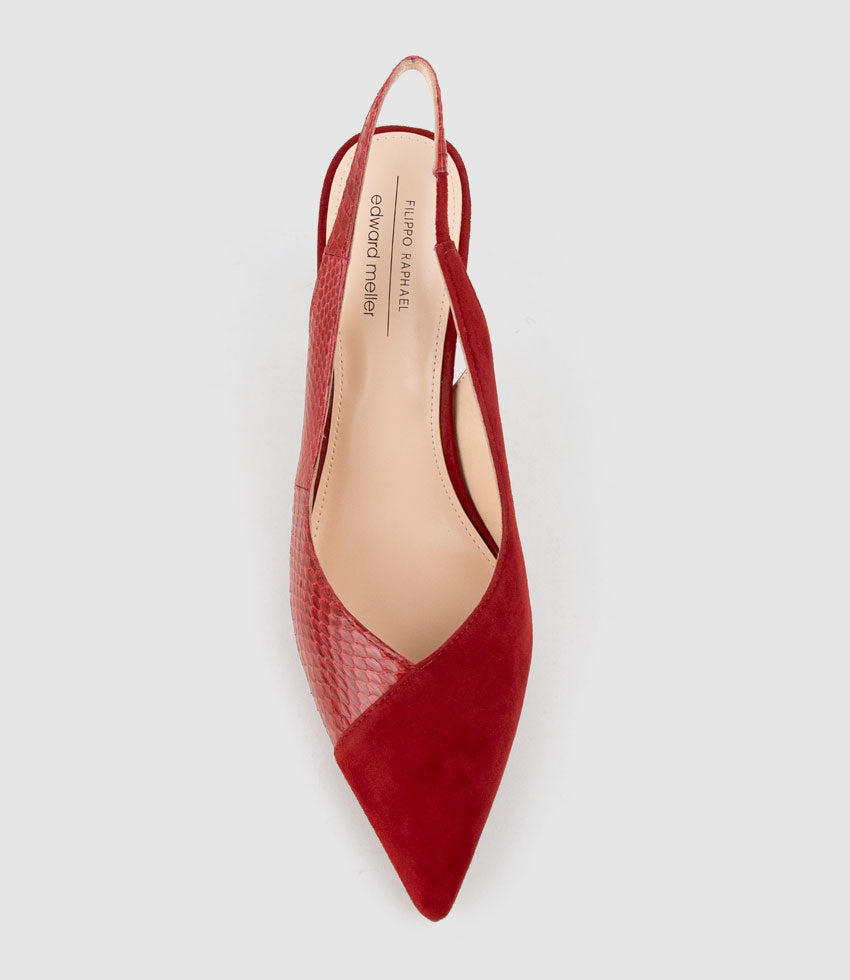 AMITA85 Combination Slingback Pump in Cherry Suede - Edward Meller