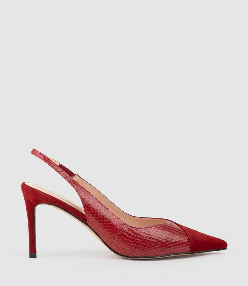 AMITA85 Combination Slingback Pump in Cherry Suede - Edward Meller