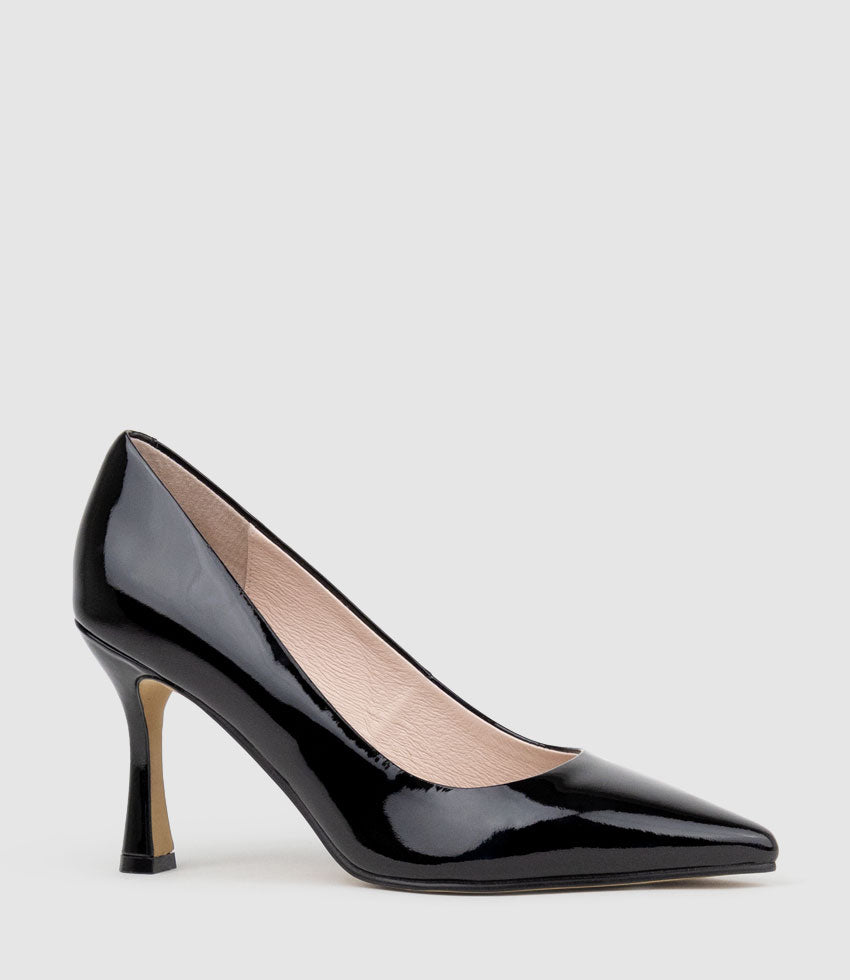 AMOS85 Pump with Louis Heel in Black Patent - Edward Meller