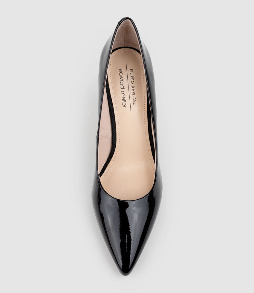 AMOS85 Pump with Louis Heel in Black Patent - Edward Meller