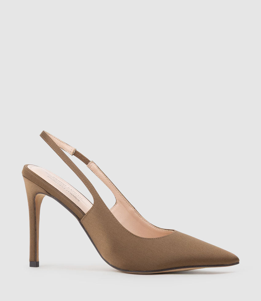 ANDREA100 Stiletto Slingback Pump in Bronze Silk - Edward Meller