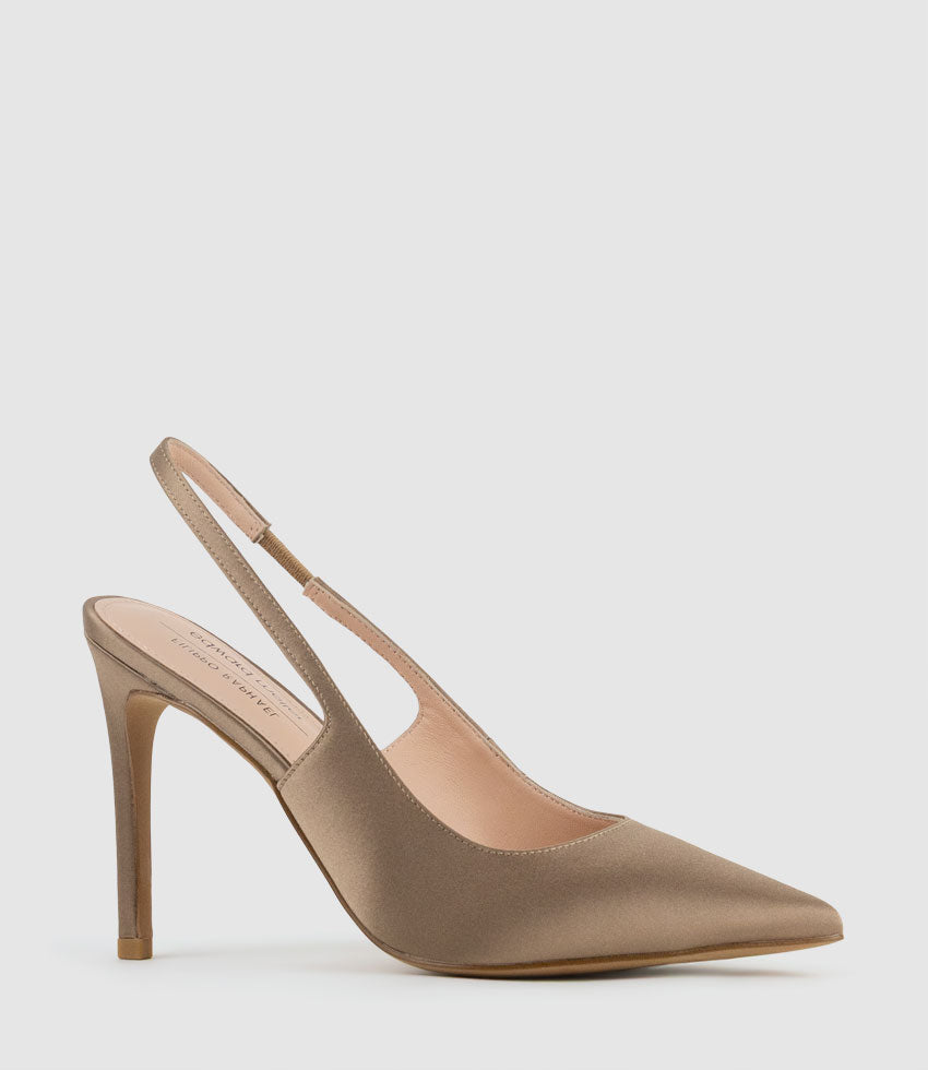ANDREA100 Stiletto Slingback Pump in Gold Silk - Edward Meller