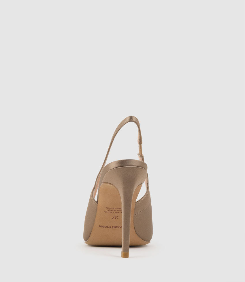 ANDREA100 Stiletto Slingback Pump in Gold Silk - Edward Meller