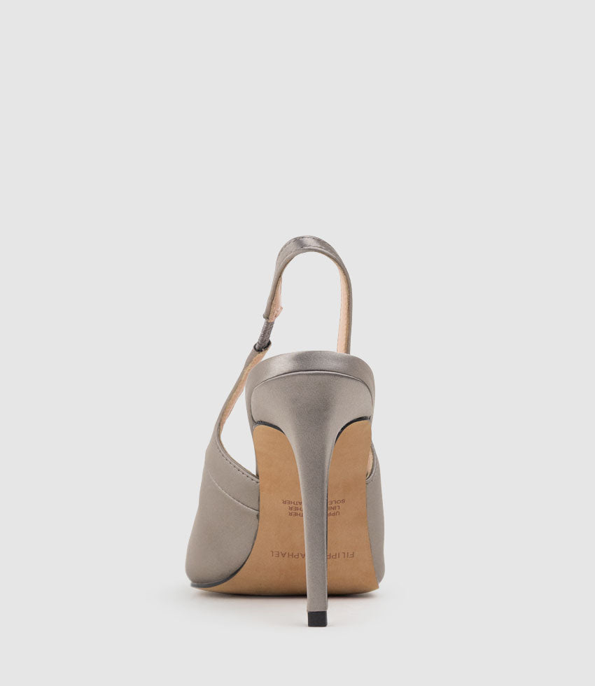 ANDREA100 Stiletto Slingback Pump in Pewter Silk - Edward Meller