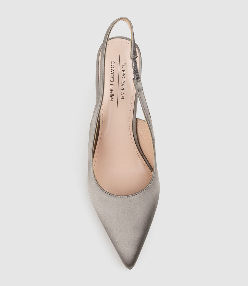 ANDREA100 Stiletto Slingback Pump in Pewter Silk - Edward Meller