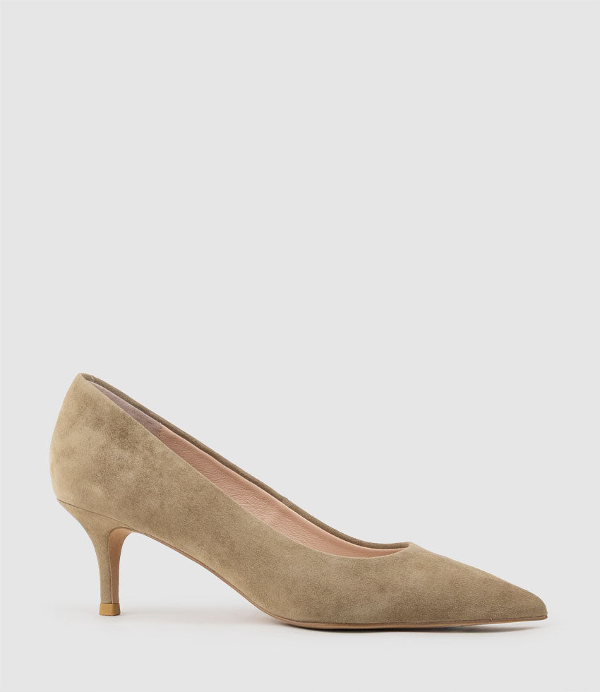APRIL60 Pointed Toe Pump in Camel Suede - Edward Meller