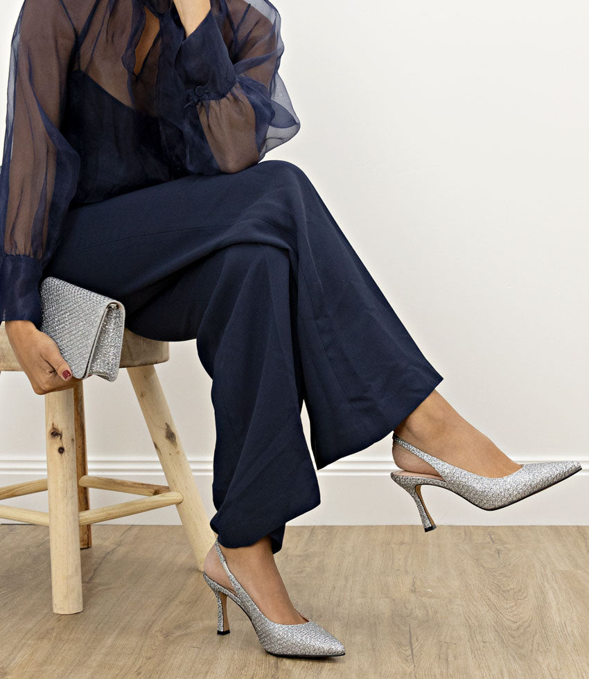 ARILLA85 Slingback Pump in Silver Metallic Fabric