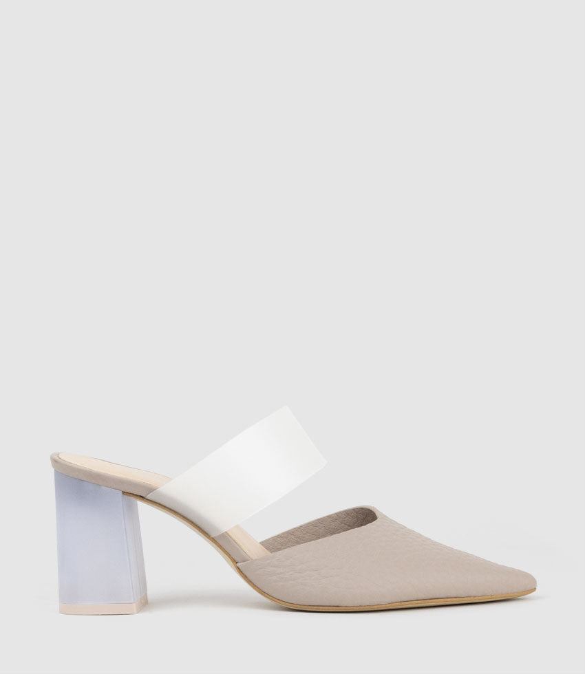 ASTILLA80 Closed Toe Slide with Frosted Heel in Taupe - Edward Meller