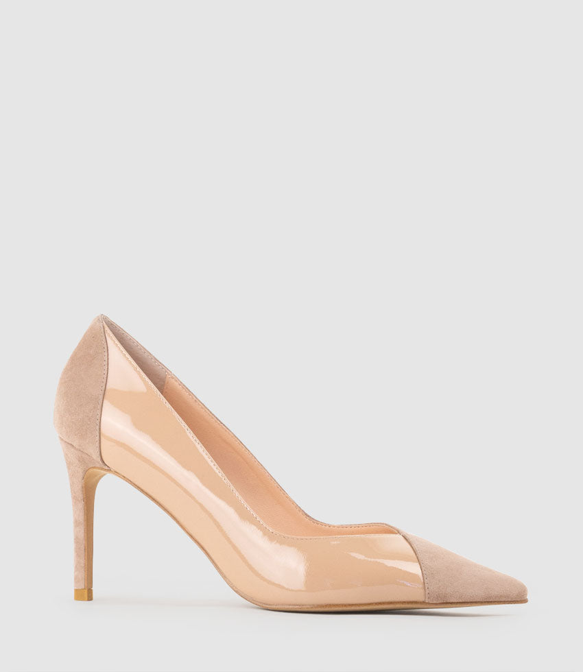 ATIYA85 Mixed Material Pump in Nude Suede - Edward Meller