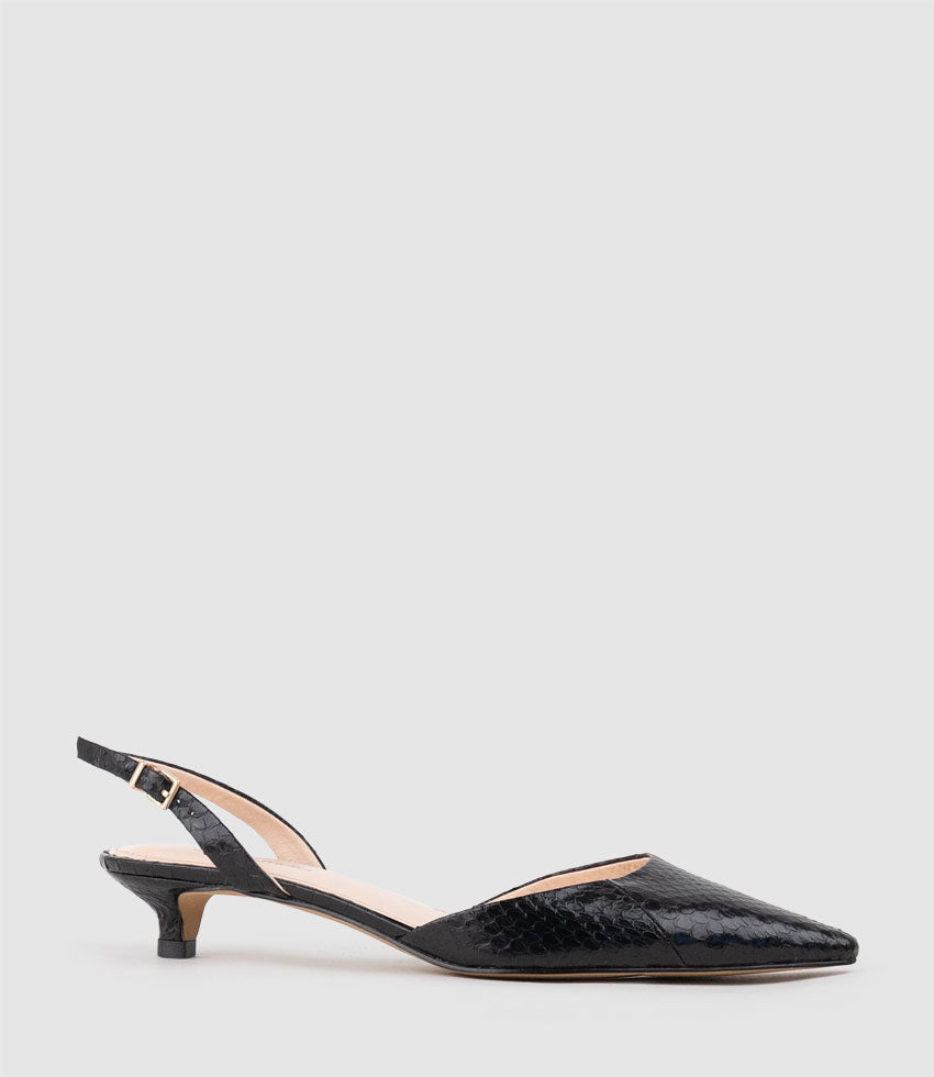 AUDRA30 Open Waist Slingback in Black Snake - Edward Meller