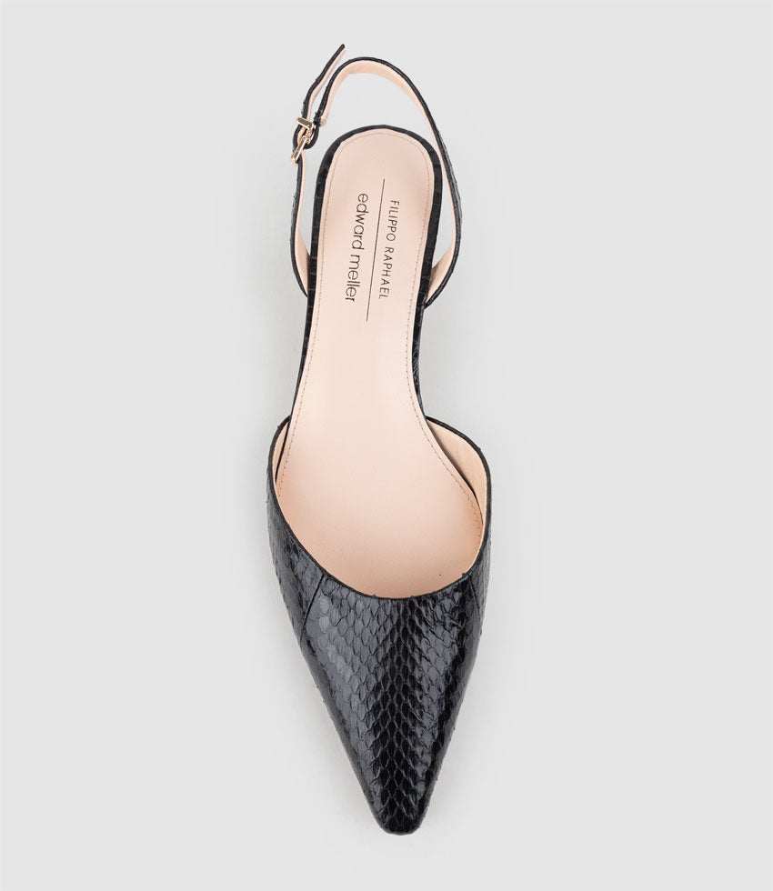 AUDRA30 Open Waist Slingback in Black Snake - Edward Meller