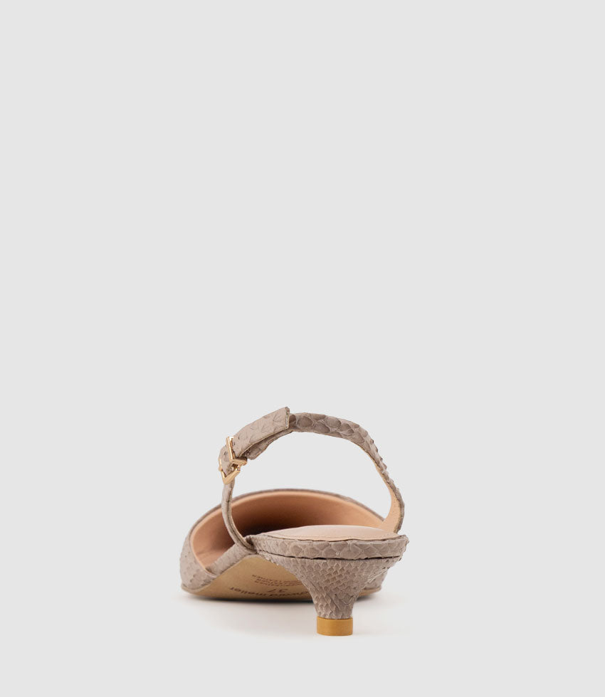 AUDRA30 Open Waist Slingback in Nude Snake - Edward Meller