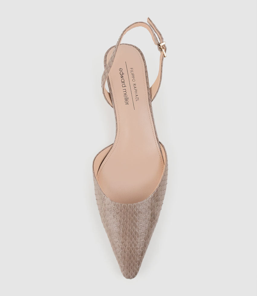 AUDRA30 Open Waist Slingback in Nude Snake - Edward Meller