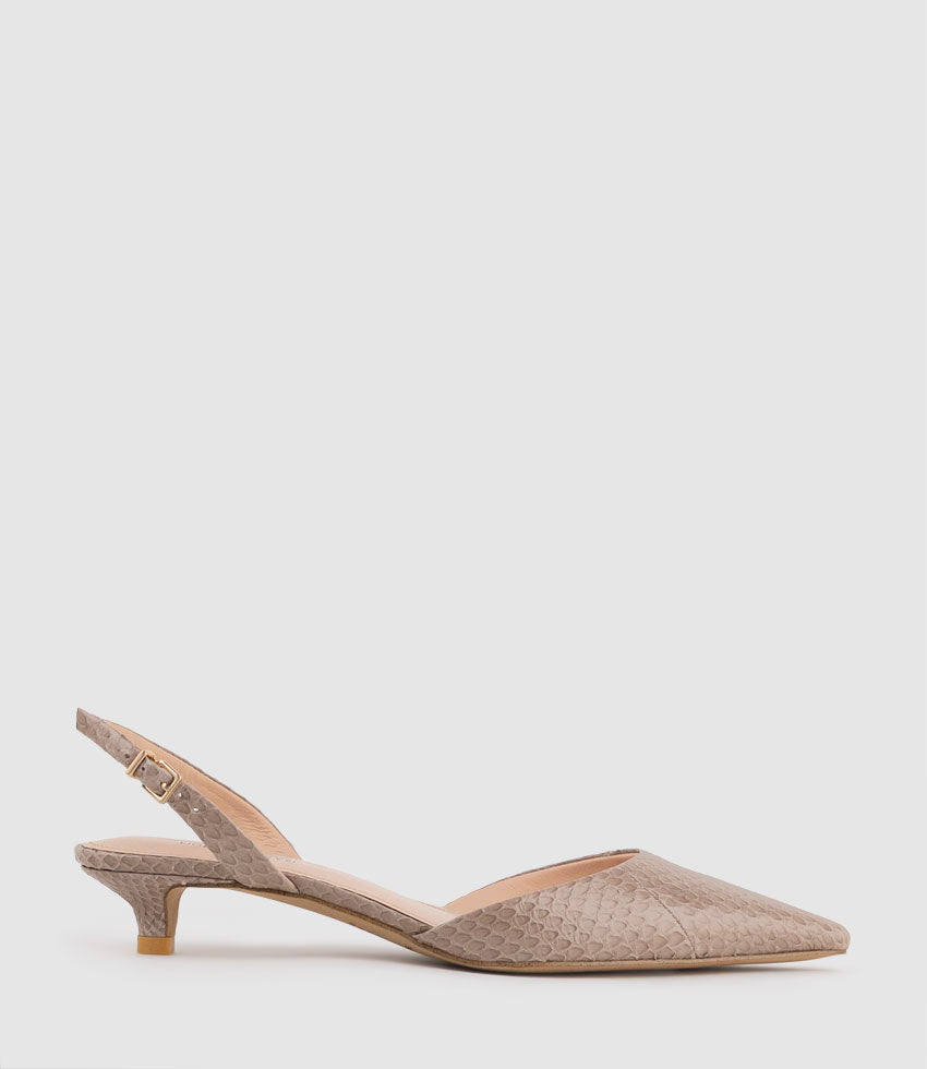 AUDRA30 Open Waist Slingback in Nude Snake - Edward Meller