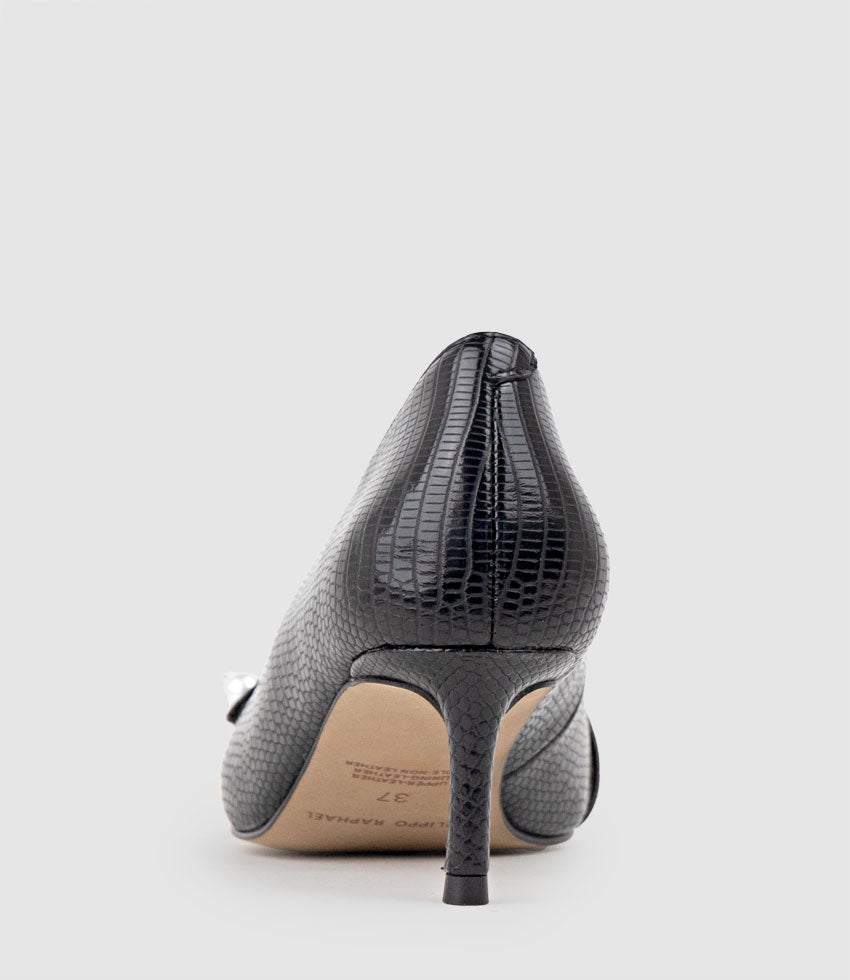 AVERE55 Choked Pump in Black Tejus Lizard Print - Edward Meller