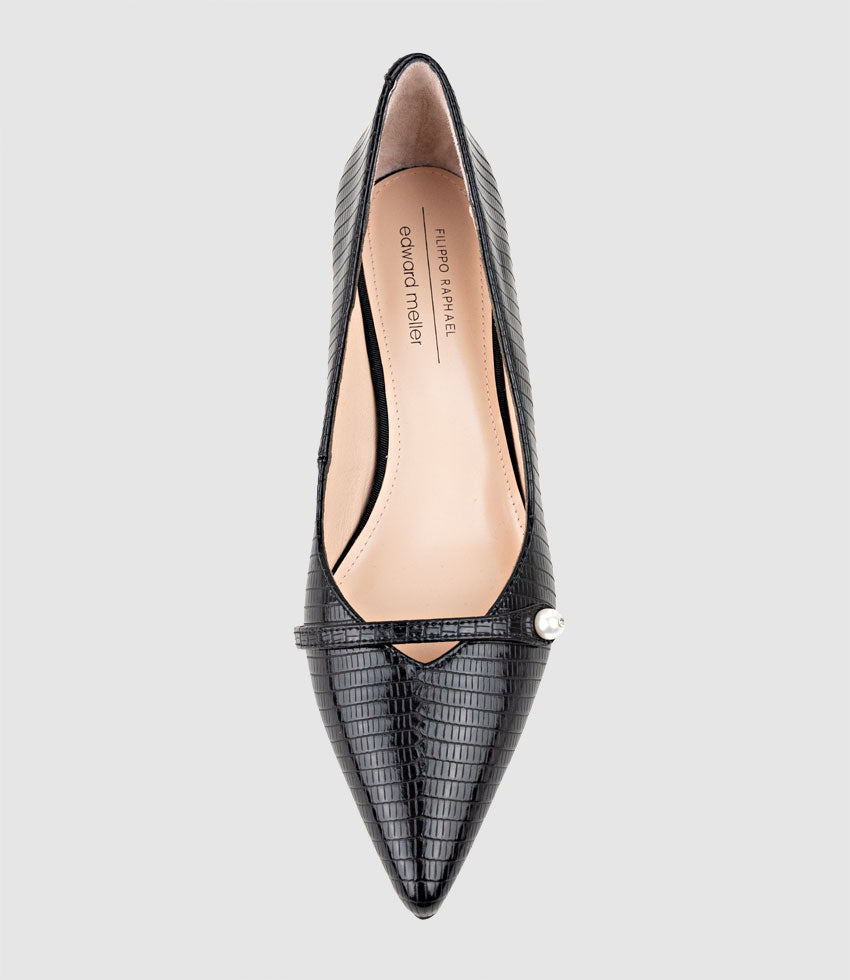 AVERE55 Choked Pump in Black Tejus Lizard Print - Edward Meller