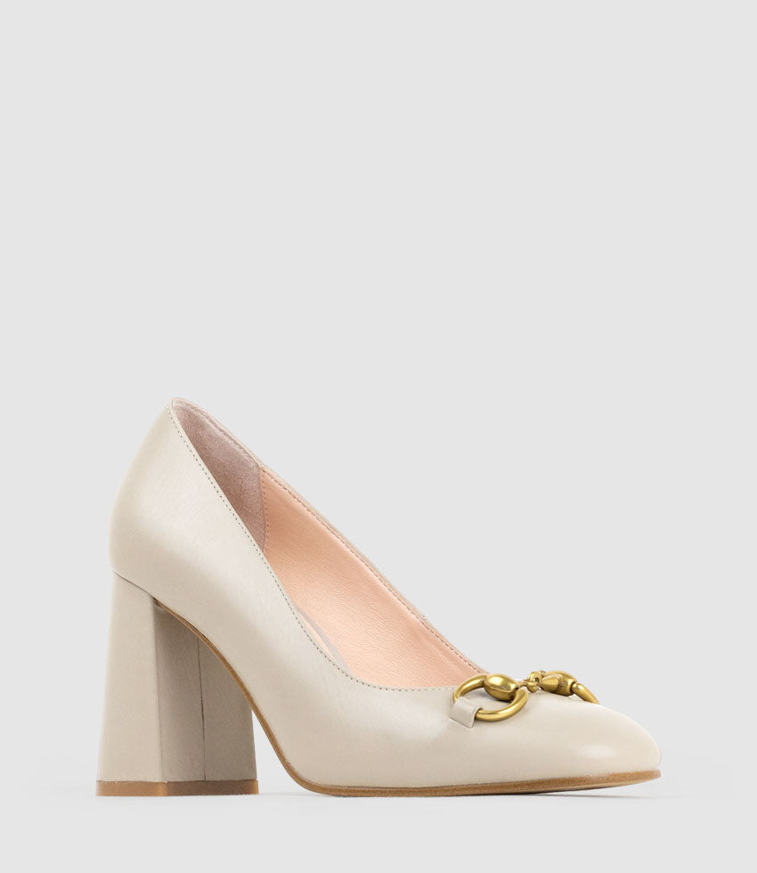 BAILEY85 Block Heel Pump with Trim in Ash Calf - Edward Meller