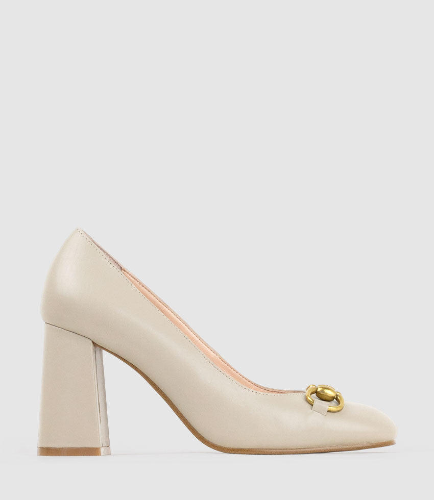 BAILEY85 Block Heel Pump with Trim in Ash Calf - Edward Meller