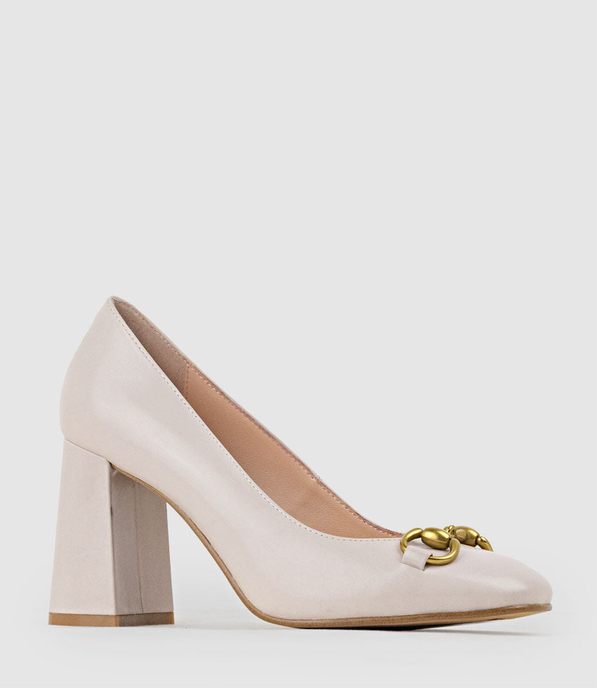 BAILEY85 Block Heel Pump with Trim in Blush Calf