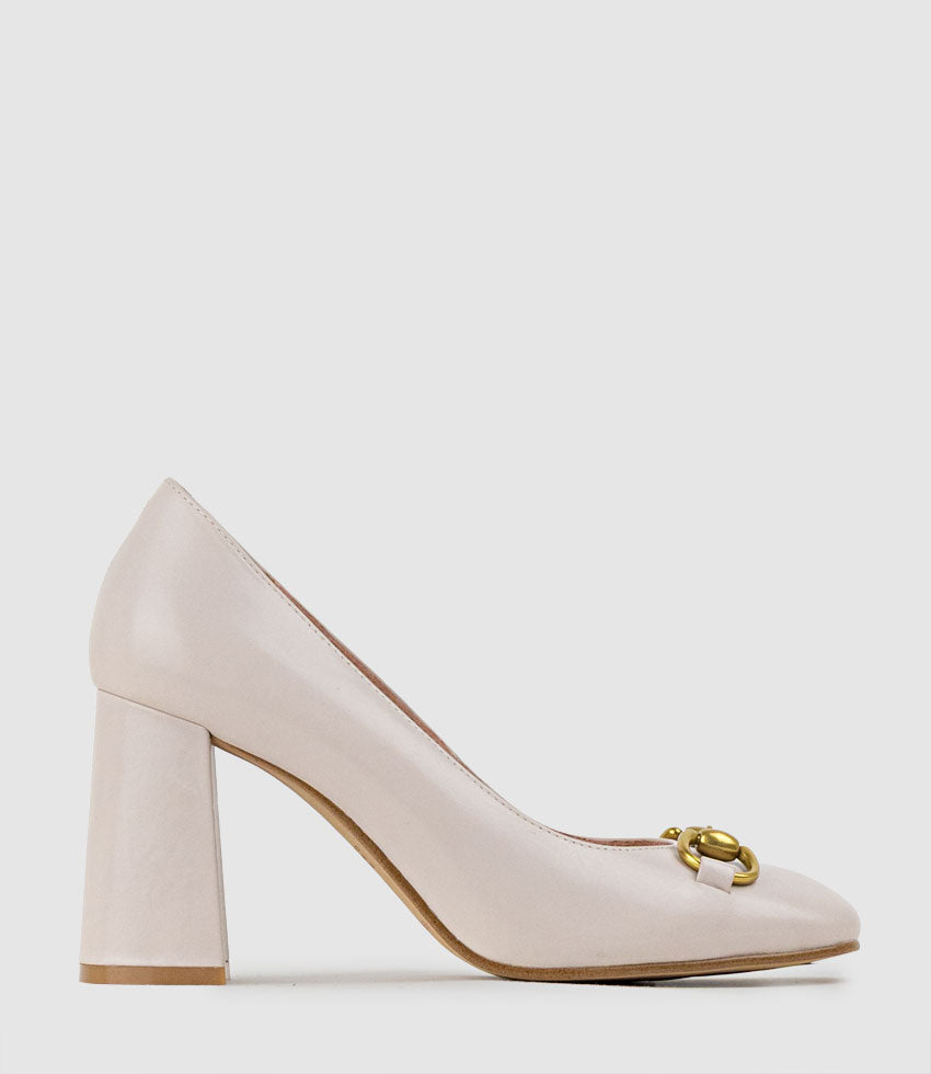 BAILEY85 Block Heel Pump with Trim in Blush Calf