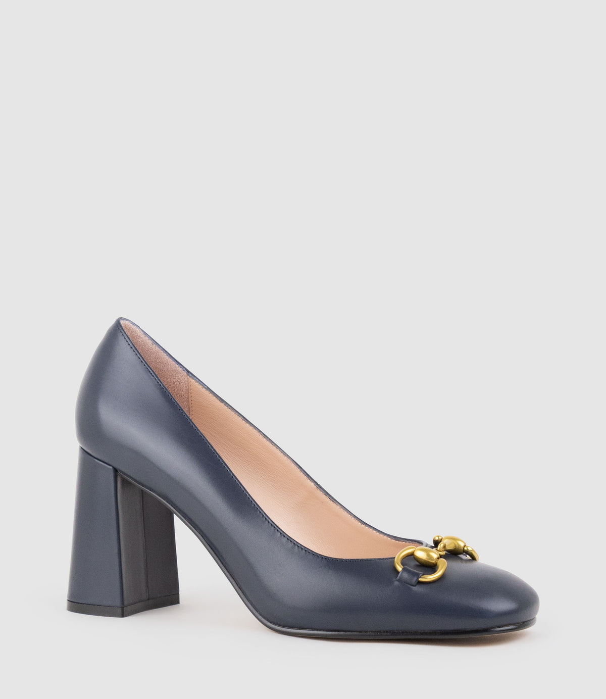 BAILEY85 Block Heel Pump with Trim in Navy Calf - Edward Meller