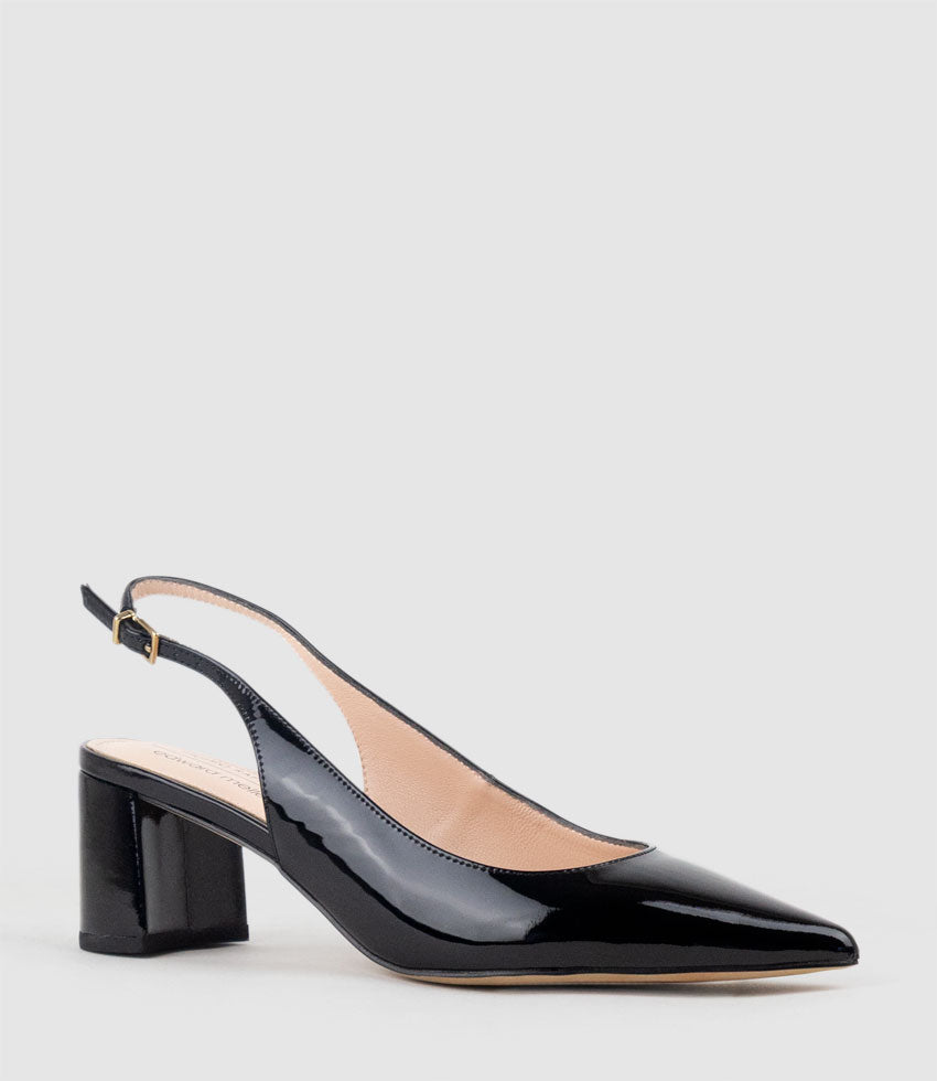 BARI55 Block Heel Slingback Pump in Black Patent - Edward Meller