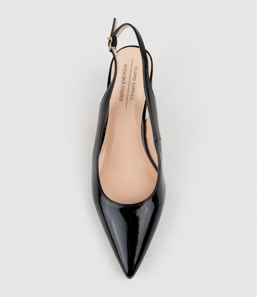 BARI55 Block Heel Slingback Pump in Black Patent - Edward Meller