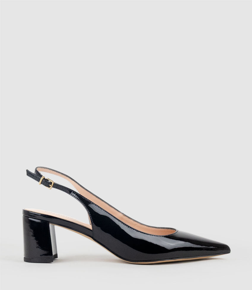 BARI55 Block Heel Slingback Pump in Black Patent - Edward Meller