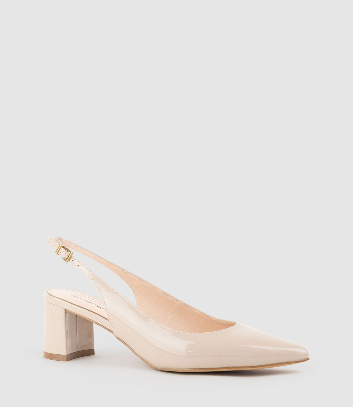 BARI55 Block Heel Slingback Pump in Blush Patent - Edward Meller