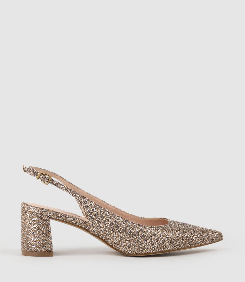 BARI55 Block Heel Slingback Pump in Copper Metallic Fabric - Edward Meller