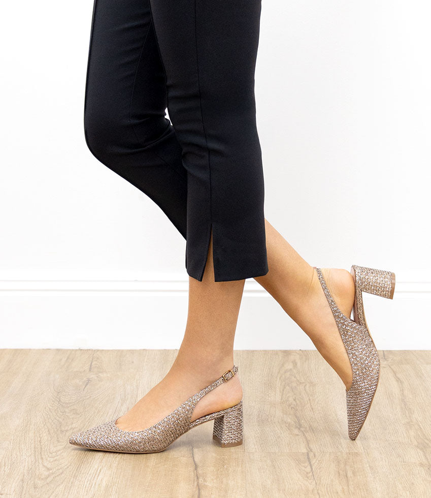 BARI55 Block Heel Slingback Pump in Copper Metallic Fabric - Edward Meller
